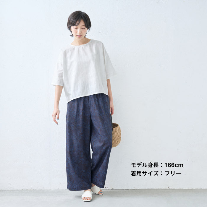 [ストレッチパンツレディースラップパンツ]強撚糸コットン100%ラップ風パンツ/日本製40代50代60代30代女性ファッションウエストゴム綿100%アンクルパンツすっきり上品大人接触冷感紺黒