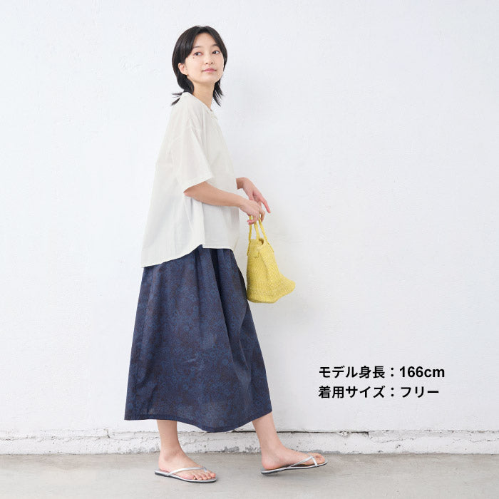 [スカートレディースコットン夏花柄]リバティプリントスカート/日本製メール便可40代50代60代30代女性ファッションリバティLIBERTYウエストゴムコットン100%綿100%ロングひざ丈ミモレ丈春夏