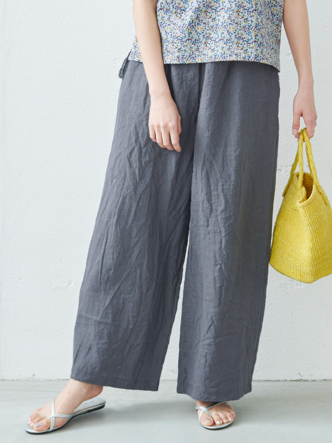 40番手フレンチリネン100%ワイドパンツ