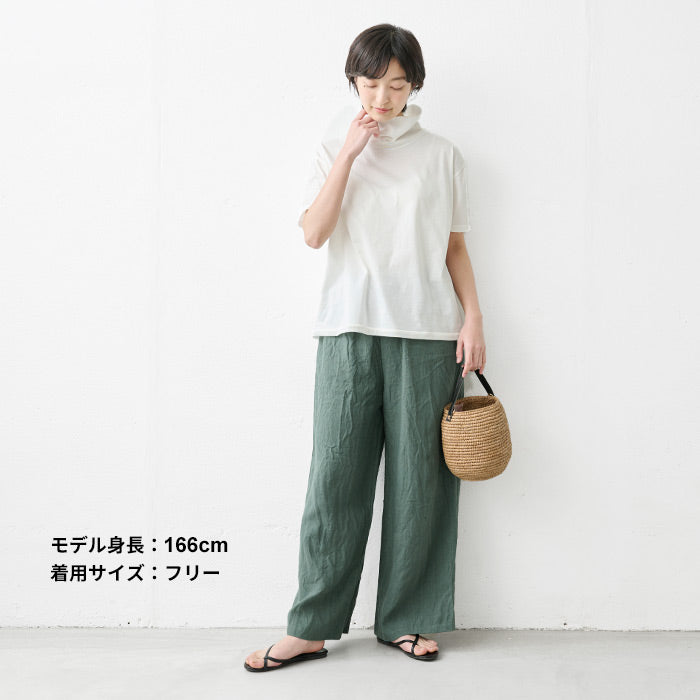 [夏涼しいリネンパンツレディース薄手]40番手フレンチリネン100%ワイドパンツ/日本製40代50代60代30代女性ファッションウエストゴム麻100%リラックスパンツイージーパンツワンマイルウェア夏吸汗速乾