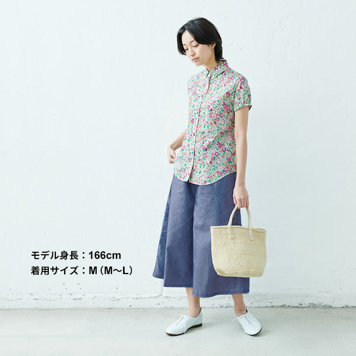 [リネンワイドパンツレディース]天然染めリネン100%へリンボンセミワイドパンツ/日本製40代50代60代30代ファッション女性夏涼しいリネンパンツレディース大きいサイズウエストゴム麻100％イージーパンツ薄手