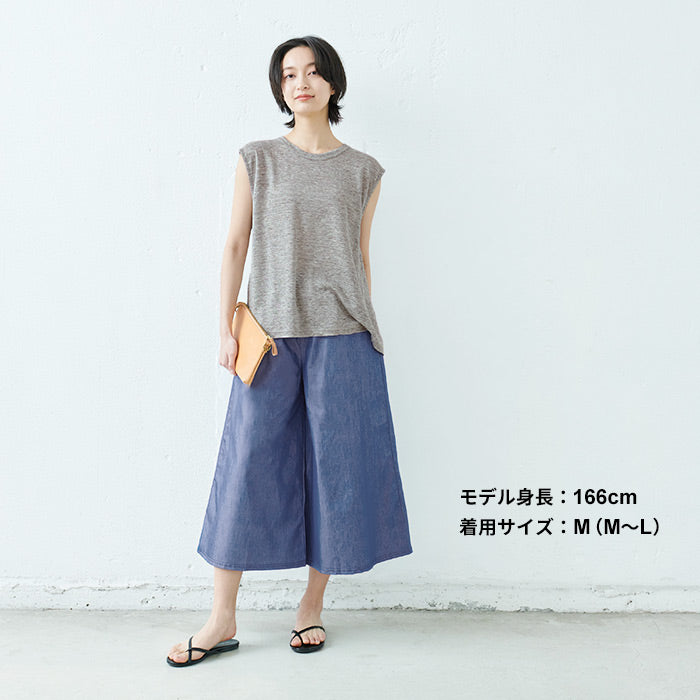 [リネンワイドパンツレディース]天然染めリネン100%へリンボンセミワイドパンツ/日本製40代50代60代30代ファッション女性夏涼しいリネンパンツレディース大きいサイズウエストゴム麻100％イージーパンツ薄手