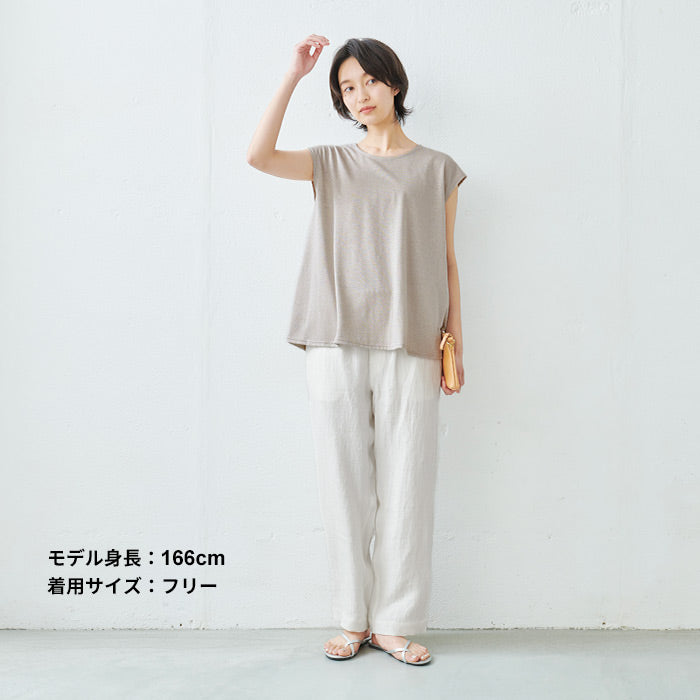 [半袖カットソーレディースフレンチスリーブ]イスペシアリネンカットソーフレアTシャツ/日本製メール便可40代50代30代女性ファッション麻きれいめゆったり体型カバー涼しいトップス夏Aラインクルーネック