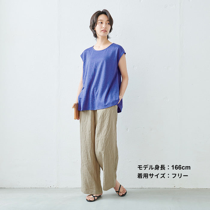 [半袖カットソーレディースフレンチスリーブ]イスペシアリネンカットソーフレアTシャツ/日本製メール便可40代50代30代女性ファッション麻きれいめゆったり体型カバー涼しいトップス夏Aラインクルーネック
