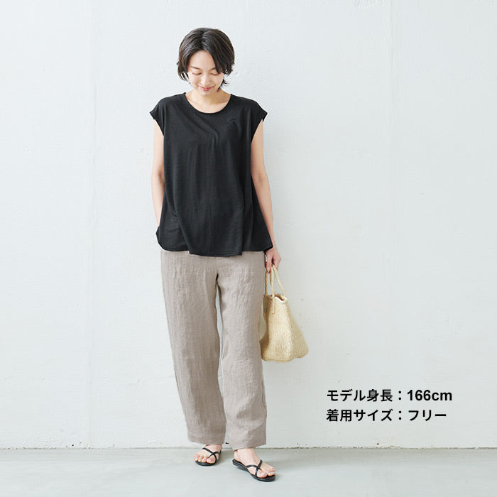 [半袖カットソーレディースフレンチスリーブ]イスペシアリネンカットソーフレアTシャツ/日本製メール便可40代50代30代女性ファッション麻きれいめゆったり体型カバー涼しいトップス夏Aラインクルーネック