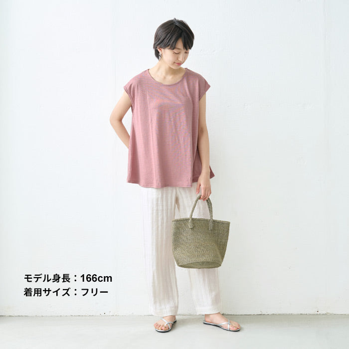 [半袖カットソーレディースフレンチスリーブ]イスペシアリネンカットソーフレアTシャツ/日本製メール便可40代50代30代女性ファッション麻きれいめゆったり体型カバー涼しいトップス夏Aラインクルーネック