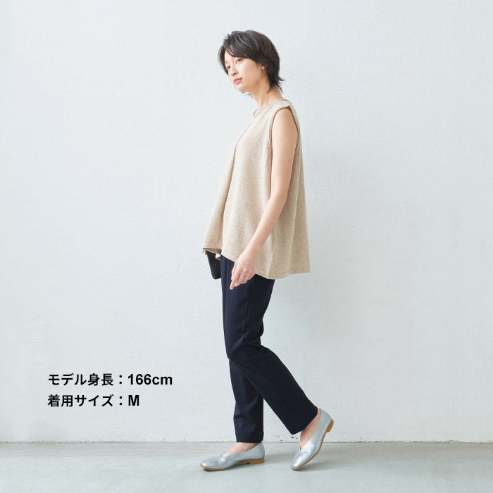 [接触冷感ストレッチパンツレディースストレートパンツ]強撚コットン100%ストレートパンツ/日本製40代50代60代30代女性夏涼しいきれいめ脚長美脚ウエストゴム綿100%テーパードパンツすっきり上品大人