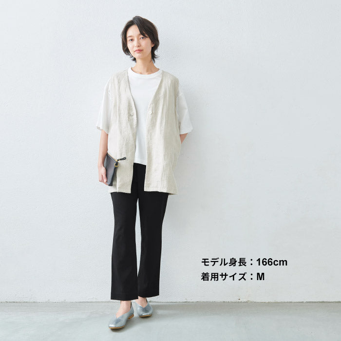 [接触冷感ストレッチパンツレディースストレートパンツ]強撚コットン100%ストレートパンツ/日本製40代50代60代30代女性夏涼しいきれいめ脚長美脚ウエストゴム綿100%テーパードパンツすっきり上品大人