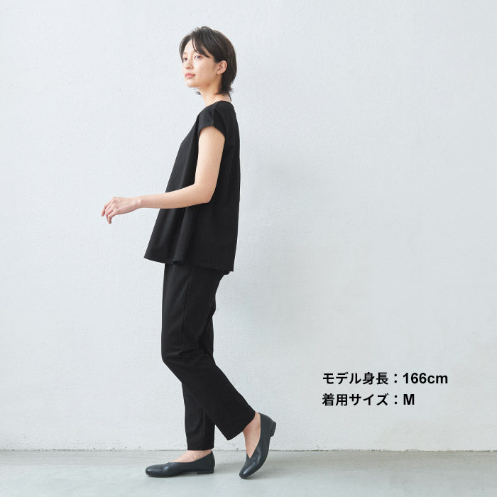 [接触冷感ストレッチパンツレディースストレートパンツ]強撚コットン100%ストレートパンツ/日本製40代50代60代30代女性夏涼しいきれいめ脚長美脚ウエストゴム綿100%テーパードパンツすっきり上品大人