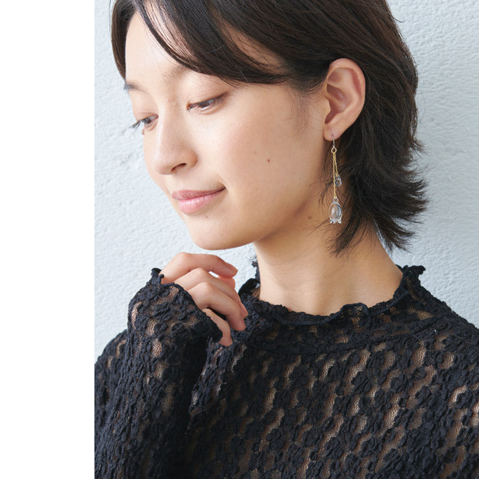 [ピアスガラスHARIO透明]HARIOLampworkFactryピアスリリーHAP-L-002/日本製30代40代50代60代シリコーンゴム製キャッチ付き強化ガラス金属アレルギーチタン揺れるスズラン花フォーマル