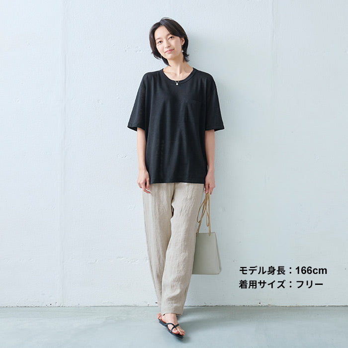 プレミアムヘビーリネン100％ポケットTシャツ/日本製リネン100％麻100％涼しいユニセックスレディース男女兼用無地tシャツ吸汗速乾厚手リネン麻涼しいさらさら