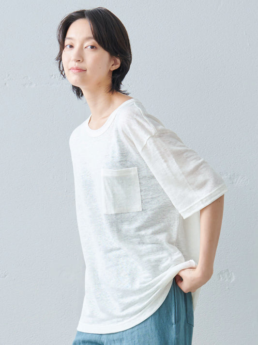 プレミアムリネン100%ゆったりポケットTシャツ