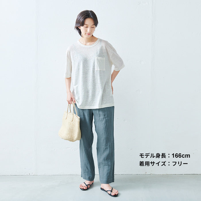 プレミアムヘビーリネン100％ポケットTシャツ/日本製リネン100％麻100％涼しいユニセックスレディース男女兼用無地tシャツ吸汗速乾厚手リネン麻涼しいさらさら