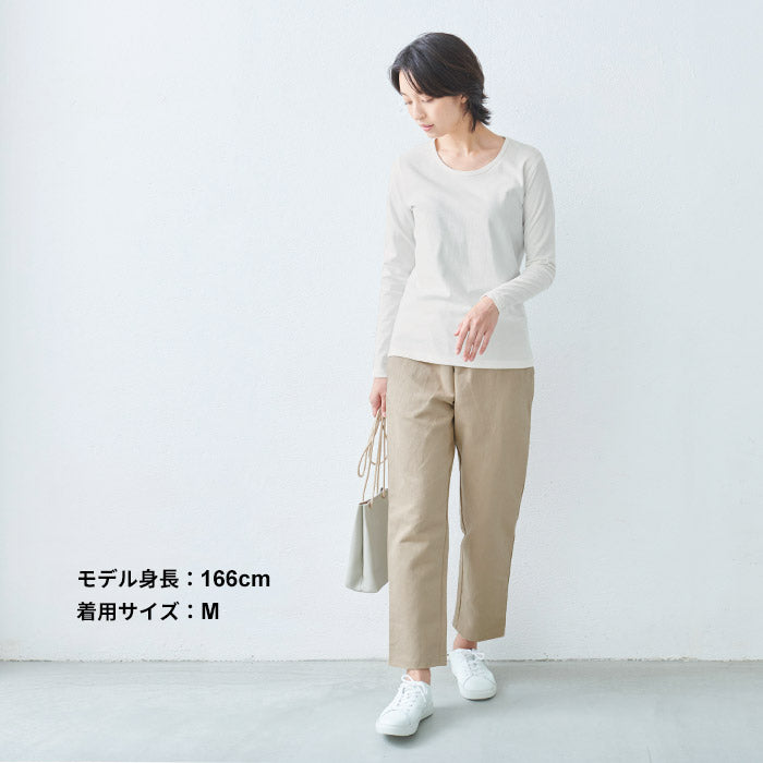 [Tシャツ長袖トップスレディース]プレミアムコットン100%長袖Tシャツ/日本製40代50代30代女性綿100％コットン100％きれいめインナー無地シンプルカジュアルナチュラル夏春春夏白T接触冷感