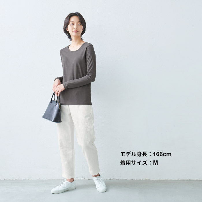 [Tシャツ長袖トップスレディース]プレミアムコットン100%長袖Tシャツ/日本製40代50代30代女性綿100％コットン100％きれいめインナー無地シンプルカジュアルナチュラル夏春春夏白T接触冷感