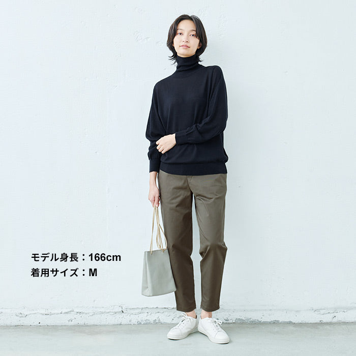 [ストレッチパンツレディースきれいめ]コットンツイルストレッチアンクルパンツ/日本製40代50代60代30代女性ウエストゴム綿テーパードパンツカジュアル通勤オフィスポケット付春秋冬