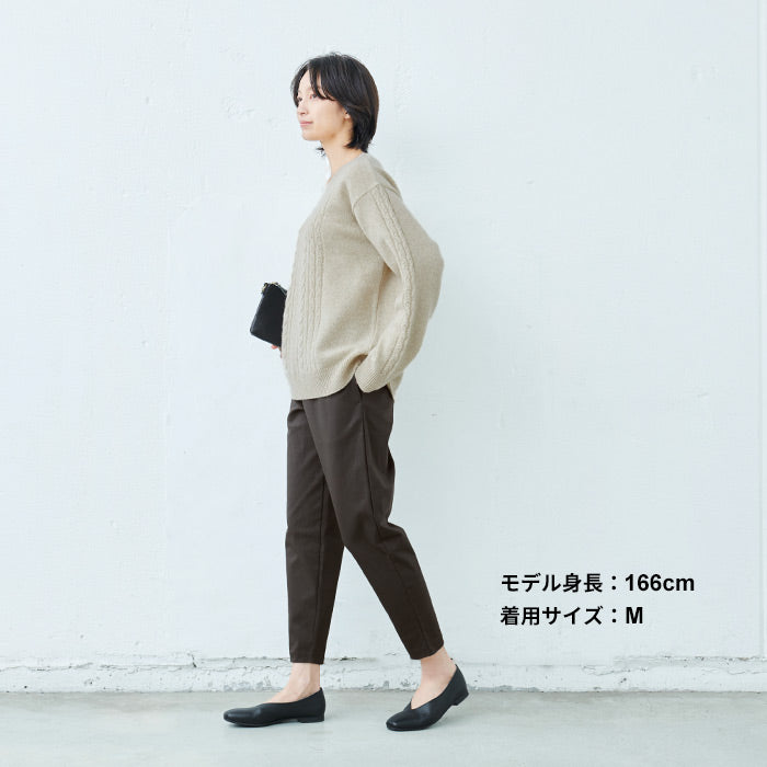 [ストレッチパンツレディースきれいめ]コットンツイルストレッチアンクルパンツ/日本製40代50代60代30代女性ウエストゴム綿テーパードパンツカジュアル通勤オフィスポケット付春秋冬