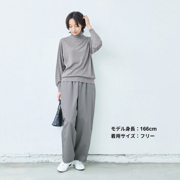 コットン100％コーマバーバリー2wayパンツ/日本製40代50代60代30代女性裾ゴム着回しウエストゴムポケット付き体型カバーゆったり無地シンプルきれいめ大人秋冬