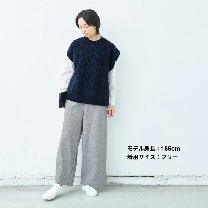 [ベストニットレディースウール]ウール100%ケーブル柄ベスト/日本製40代50代30代女性ファッションラムウール上品シンプルカジュアルナチュラル重ね着秋冬秋冬暖か防寒