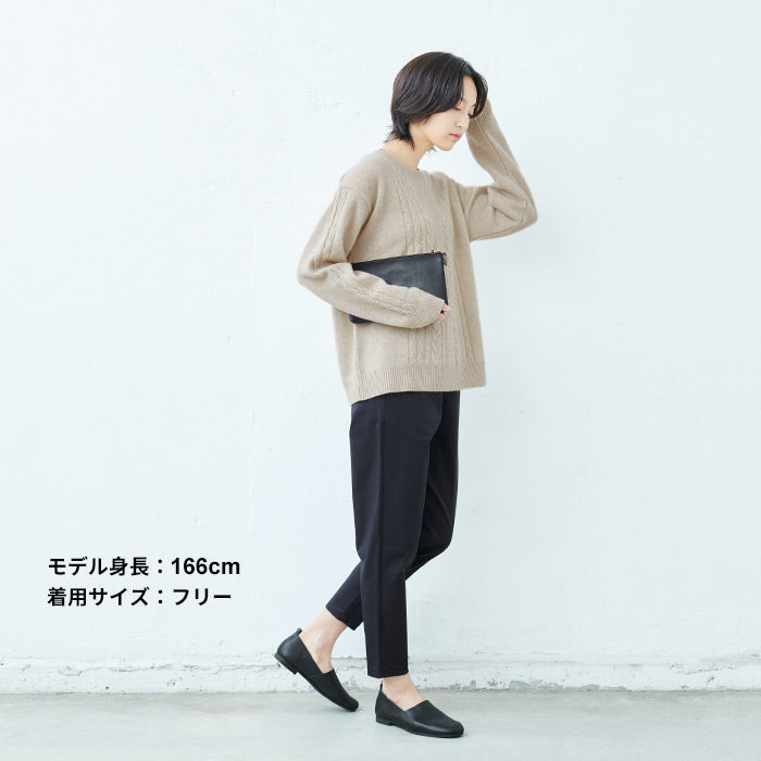[ニットセーターレディースケーブル編み]ラムウール100%ケーブル柄プルオーバー/日本製40代50代30代女性ファッションラムウール上品シンプルカジュアルナチュラルアラン柄クルーネック長袖ゆったり暖か