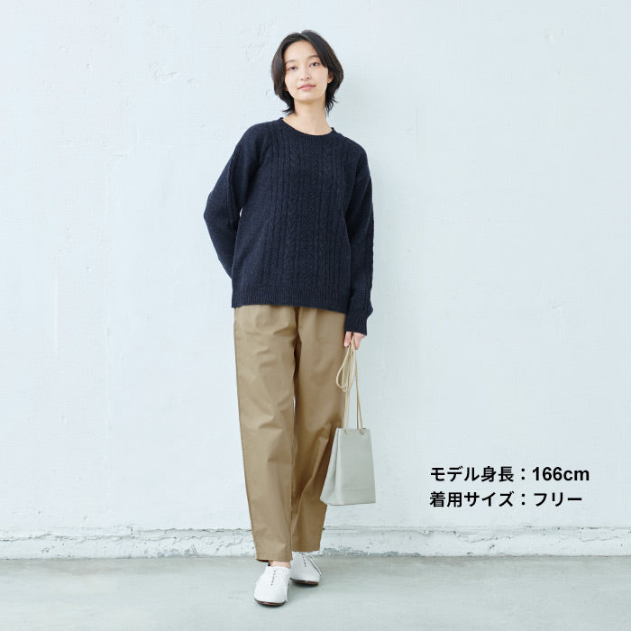[ニットセーターレディースケーブル編み]ラムウール100%ケーブル柄プルオーバー/日本製40代50代30代女性ファッションラムウール上品シンプルカジュアルナチュラルアラン柄クルーネック長袖ゆったり暖か