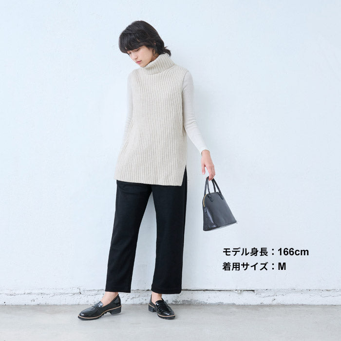 [パンツレディースウール]圧縮ウール100%セミワイドパンツ/日本製40代50代60代30代女性きれいめ厚手暖かい着回しウエストゴムポケット付き体型カバーゆったり無地大人秋冬