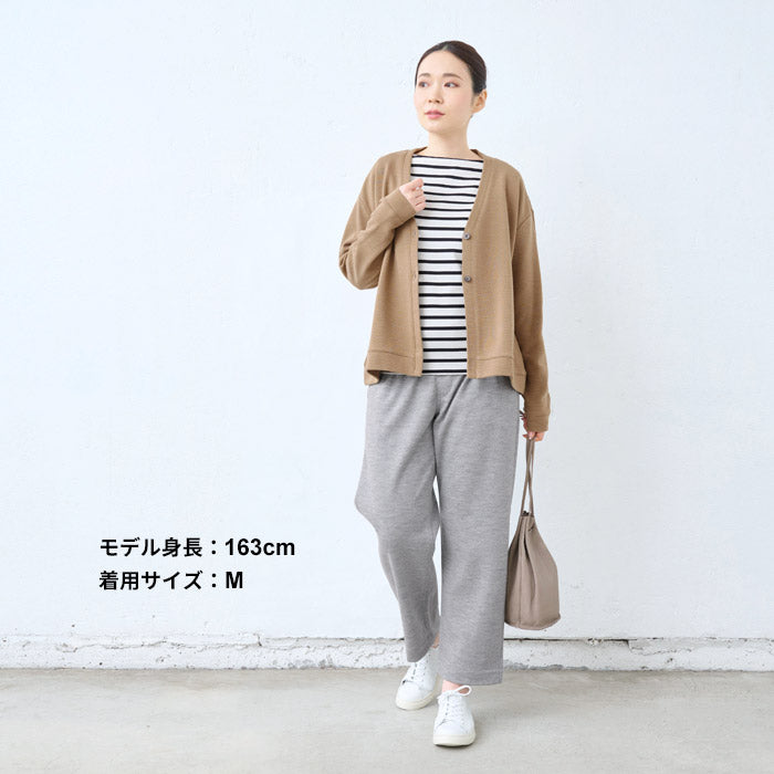 [パンツレディースウール]圧縮ウール100%セミワイドパンツ/日本製40代50代60代30代女性きれいめ厚手暖かい着回しウエストゴムポケット付き体型カバーゆったり無地大人秋冬