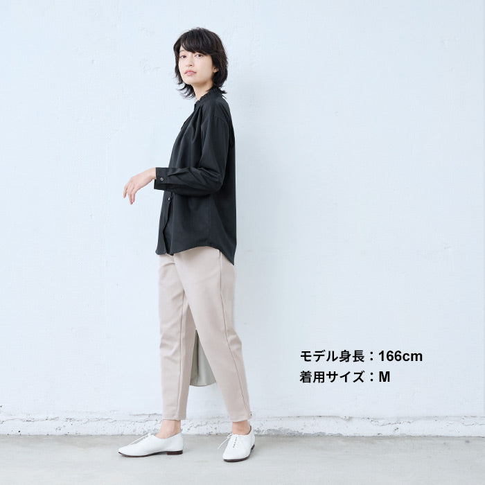 [ストレッチパンツレディースきれいめ]コットン混ハイテンションストレッチアンクルパンツ/日本製40代50代60代30代女性ウエストゴム綿テーパードパンツカジュアル通勤オフィスポケット付春秋冬