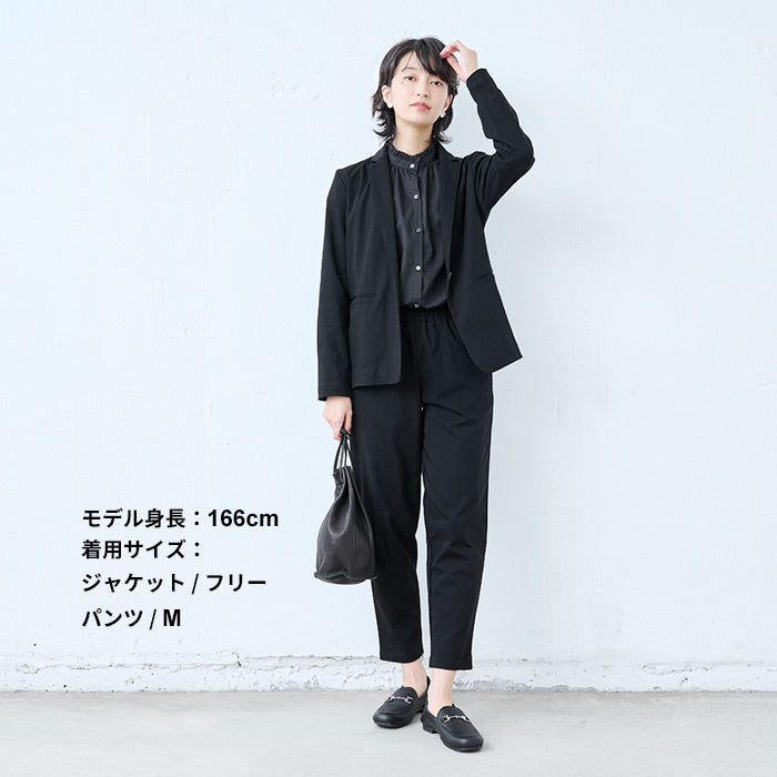 [パンツスーツ結婚式フォーマルミセススーツ50代]強撚糸コットン100％こなれテーラードジャケット+アンクルパンツ2点セット/日本製30代卒業式礼服母ウォッシャブル手洗い可能洗えるストレッチ40代入学式ママスーツ