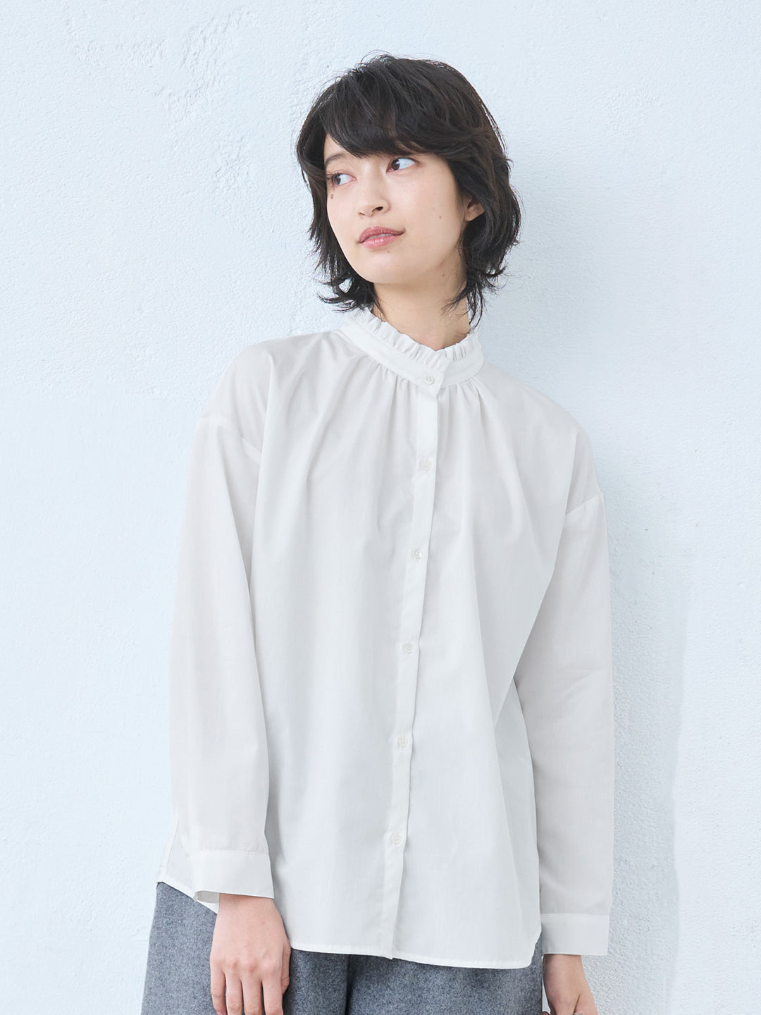 コットン100% ブロード フリルシャツ