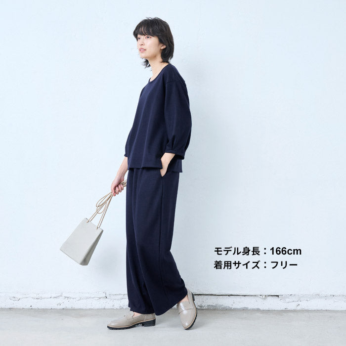 [長袖トップスレディースウール]ウォッシャブルウール100%プルオーバー/日本製40代50代30代女性ファッション7分袖無地厚手きれいめ上品シンプルカジュアルナチュラル秋冬秋冬