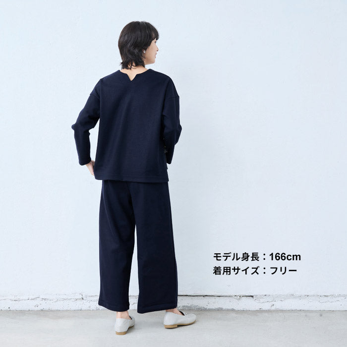 [フォーマルトップスレディースウール]圧縮ウール100%2WAYプルオーバー/日本製40代50代30代女性Vネックキーネックニット長袖無地厚手きれいめ上品シンプル冬服秋服