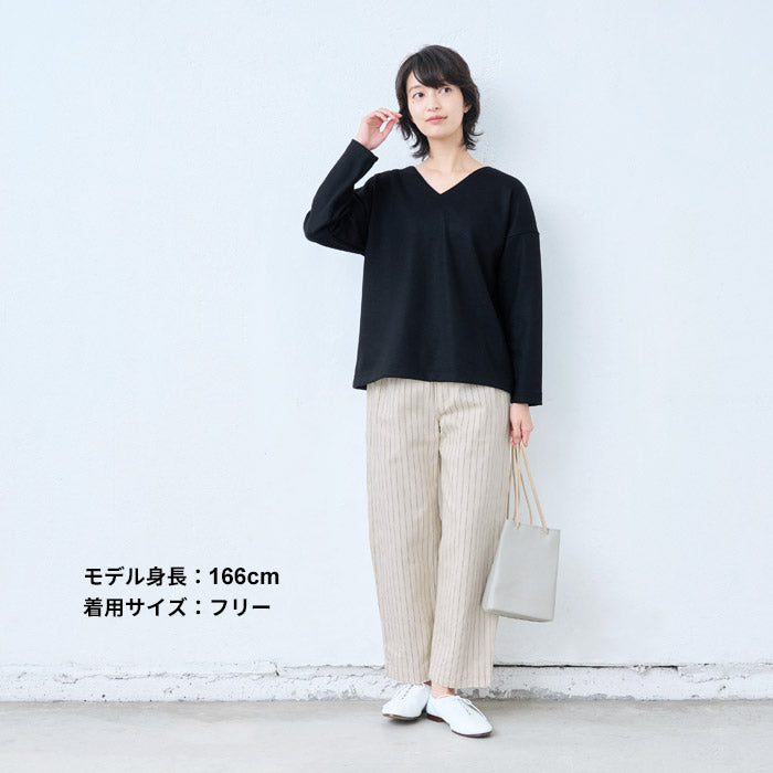 [フォーマルトップスレディースウール]圧縮ウール100%2WAYプルオーバー/日本製40代50代30代女性Vネックキーネックニット長袖無地厚手きれいめ上品シンプル冬服秋服
