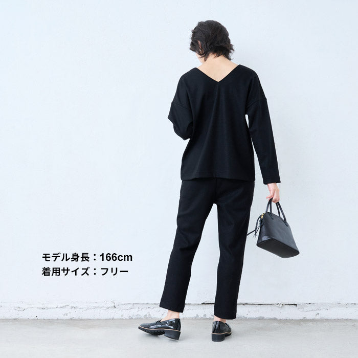 [フォーマルトップスレディースウール]圧縮ウール100%2WAYプルオーバー/日本製40代50代30代女性Vネックキーネックニット長袖無地厚手きれいめ上品シンプル冬服秋服