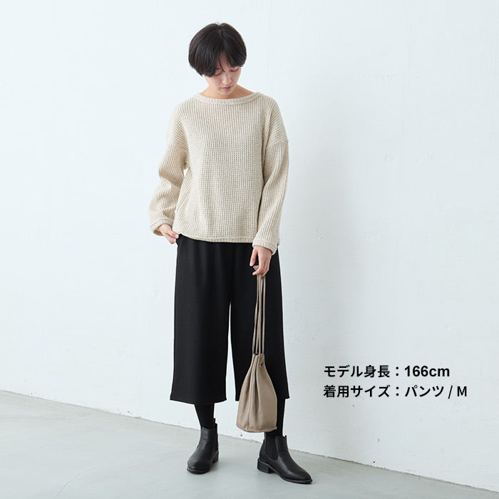 [卒業式セットアップ40代入学式ママスーツ]圧縮ウール100%モックネックプルオーバー+ガウチョパンツ2点セット/日本製50代30代体型カバーストレッチフォーマルセレモニースーツ結婚式冠婚葬祭暖かいMLLL大きいサイズ