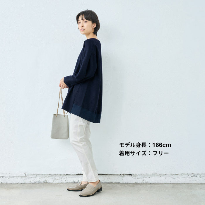 [フォーマルトップスレディースウール]圧縮ウール100%袖タックチュニック/日本製40代50代30代女性冬秋オフィス卒業式入学式ニット暖か長袖無地厚手きれいめ上品シンプル秋冬おしゃれ