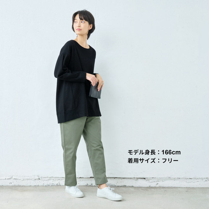 [フォーマルトップスレディースウール]圧縮ウール100%袖タックチュニック/日本製40代50代30代女性冬秋オフィス卒業式入学式ニット暖か長袖無地厚手きれいめ上品シンプル秋冬おしゃれ