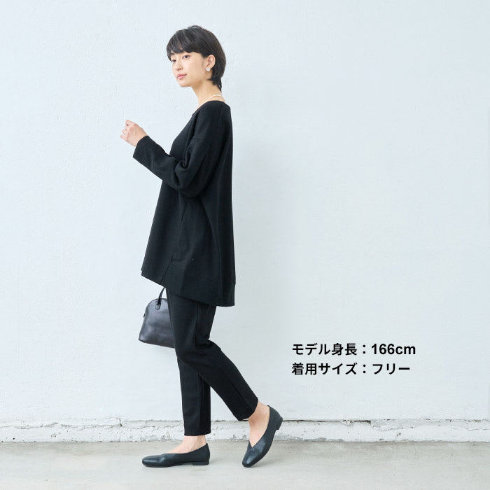 [フォーマルトップスレディースウール]圧縮ウール100%袖タックチュニック/日本製40代50代30代女性冬秋オフィス卒業式入学式ニット暖か長袖無地厚手きれいめ上品シンプル秋冬おしゃれ