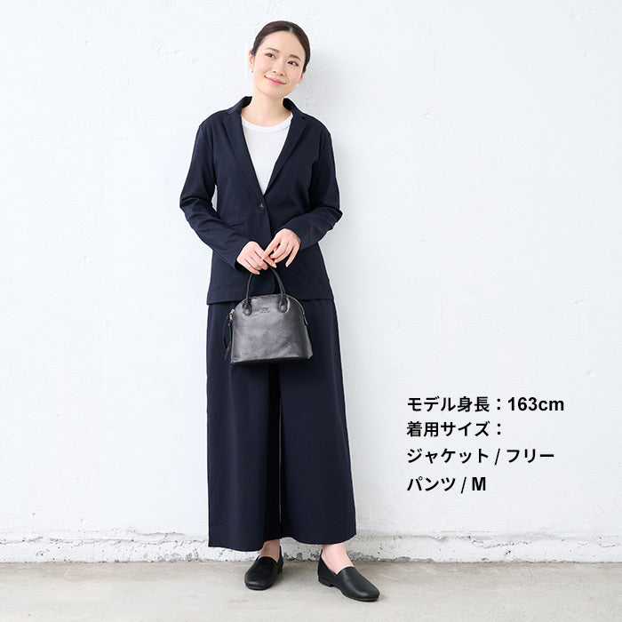 [パンツスーツ結婚式フォーマルミセススーツ50代]強撚糸コットン100％こなれテーラードジャケット+フルレングスガウチョ2点セット/日本製30代卒業式母ウォッシャブル手洗い可能洗えるストレッチ40代入学式ママスーツ