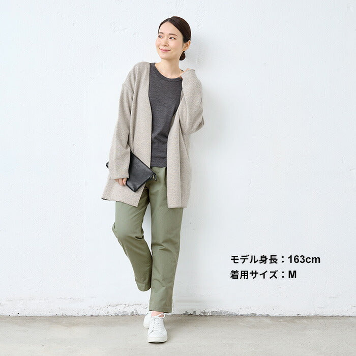 [ワイドパンツレディースコットン]ムラ糸ミニヘリンボンセミワイドベイカーパンツ/日本製40代50代60代30代女性ファッションウエストゴムコットン100％綿100%カジュアルポケット付春夏秋股下65