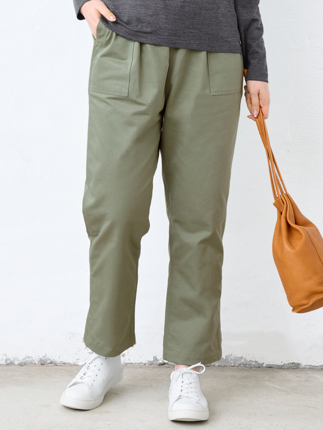 ムラ糸ミニヘリンボン セミワイド ベイカーパンツ