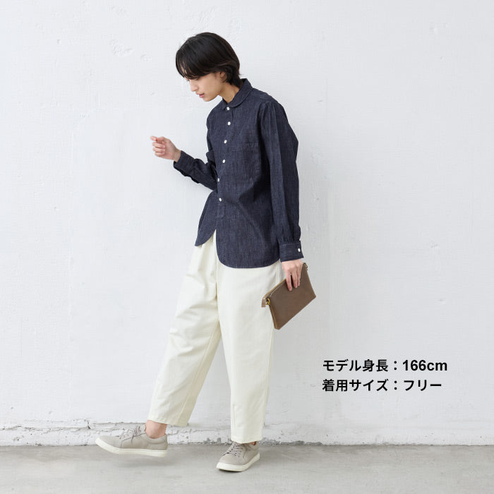 [デニムシャツレディース薄手岡山デニム]6ozデニムラウンドカラーシャツMANUALALPHABET/日本製40代50代60代30代女性ファッションインディゴ長袖6オンス丸襟ゆったり丸襟ブラウスカジュアル丸襟TNE-SH-168