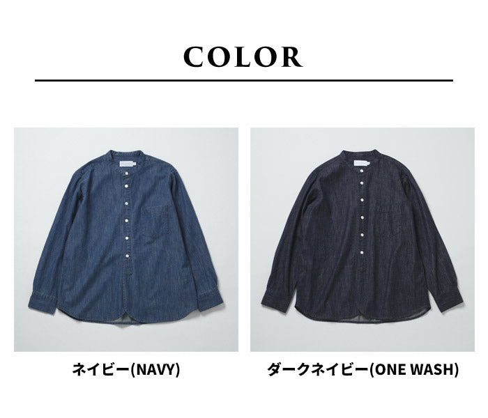[デニムシャツレディース薄手岡山デニム]6ozデニムバンドカラーシャツMANUALALPHABET/日本製40代50代60代30代女性ファッションインディゴ長袖6オンスゆったりデニムカジュアルTNE-SH-167