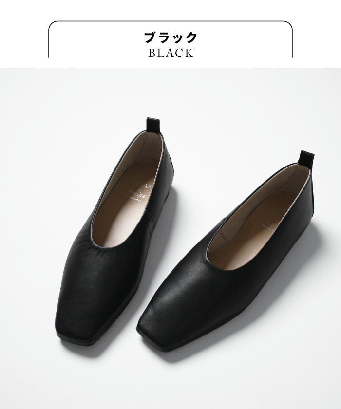 [フラットシューズ本革パンプス痛くない柔らかい]プレーンパンプスFlowes'sbysiete×RecipeFR-100/日本製40代50代60代ローヒールフォーマル歩きやすい冠婚葬祭きれいめ黒スクエアトゥセレモニーぺたんこレシピ