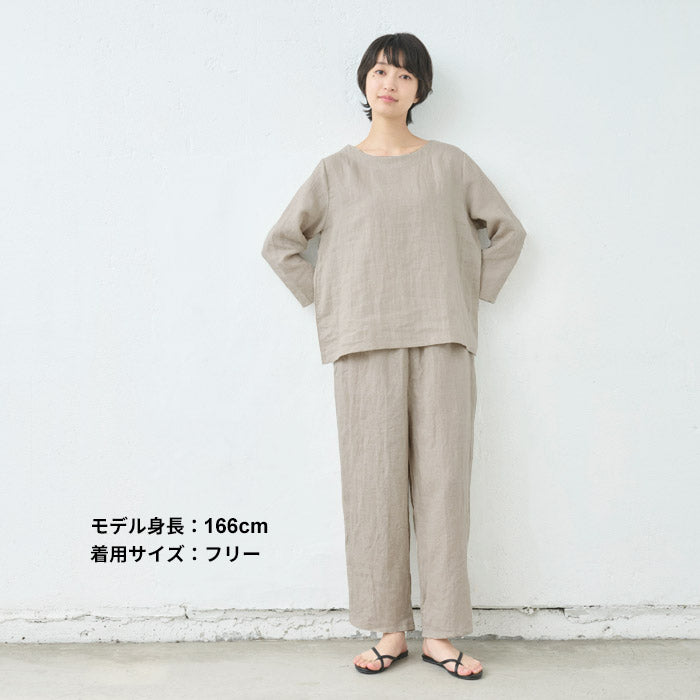 60番手フレンチリネン100%七分袖ブラウス 生成