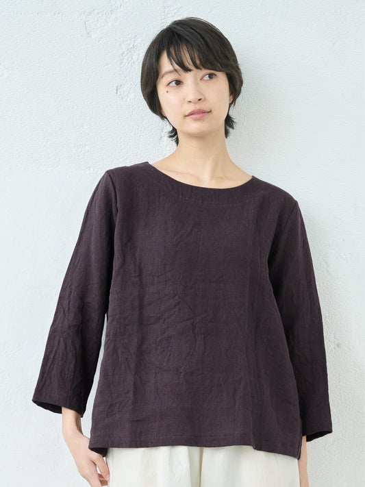 60番手フレンチリネン100%七分袖ブラウス