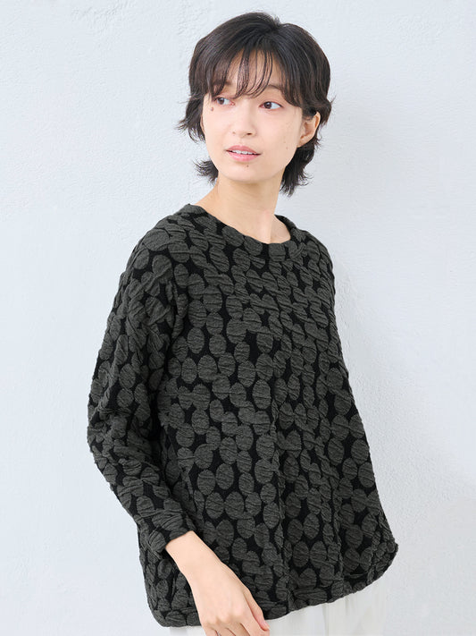 ドット ジャガード ゆったり 八分袖 トレーナー