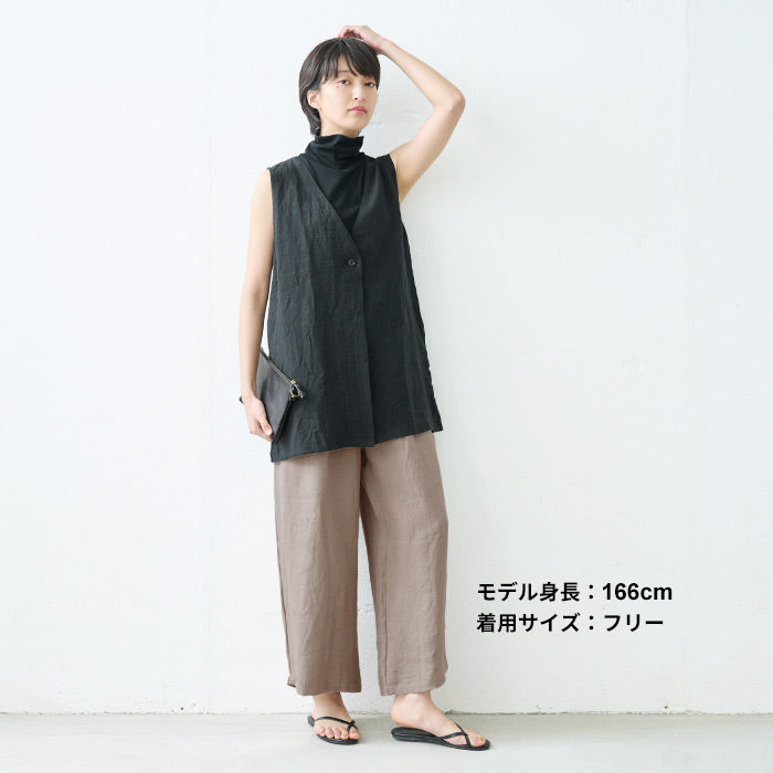[麻リネンワイドパンツレディースリネンパンツ]天日干しリネン100％ワイドパンツ/日本製40代50代60代30代女性ファッションウエストゴムナチュラル麻パンツ春夏涼しい夏春総ゴムゆったりアンクル丈短め