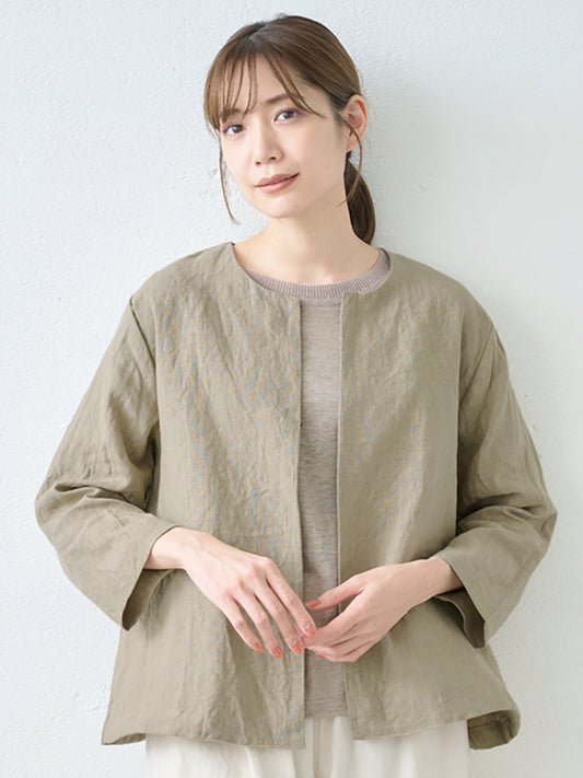【訳あり大特価 アウトレット品】40番手フレンチリネン100%こなれジャケット(飛び込み・織りキズあり)