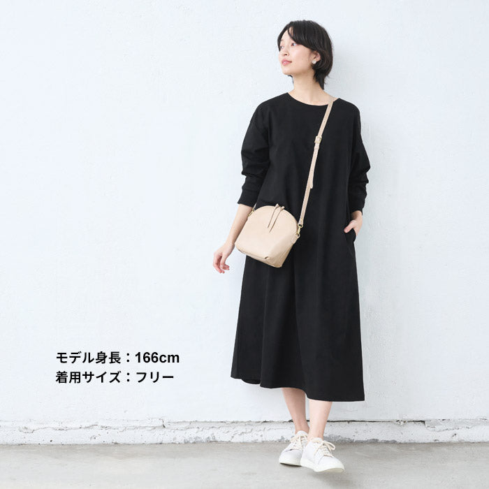 [ワンピースレディース無地綿]強撚コットン100%リブ使いワンピース/40代50代60代女性綿100％ロングワンピース長袖きれいめゆったり春夏秋綿100％春物春服顔合わせオケージョンお呼ばれ